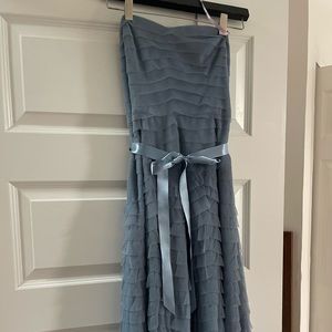 Strapless, blue cocktail dress